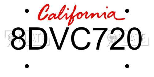 8DVC720 California License Plate