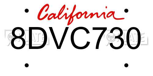 8DVC730 California License Plate