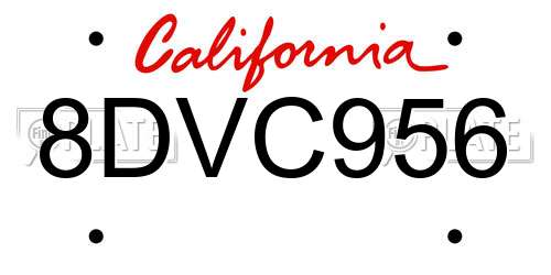 8DVC956 California License Plate