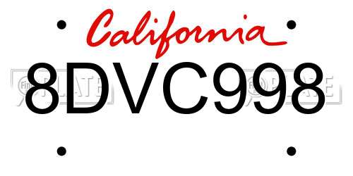 8DVC998 California License Plate