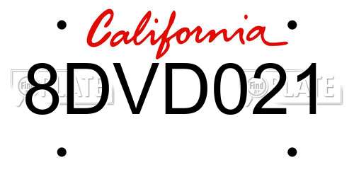 8DVD021 California License Plate