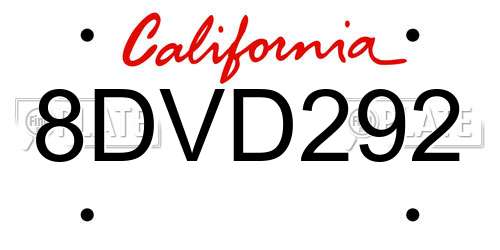 8DVD292 California License Plate