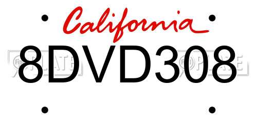 8DVD308 California License Plate