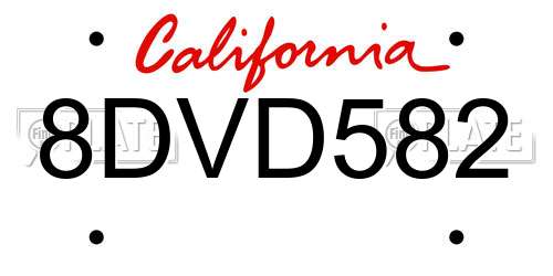 8DVD582 California License Plate