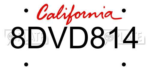 8DVD814 California License Plate