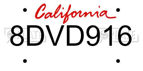 8DVD916 California License Plate