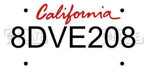 8DVE208 California License Plate