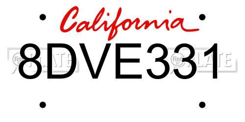 8DVE331 California License Plate