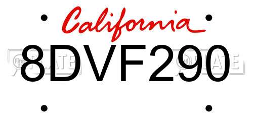8DVF290 California License Plate