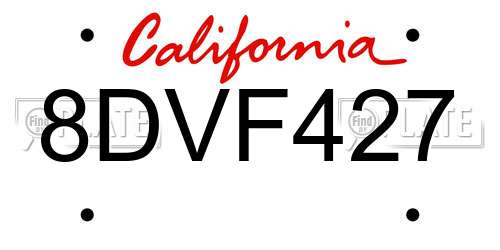 8DVF427 California License Plate