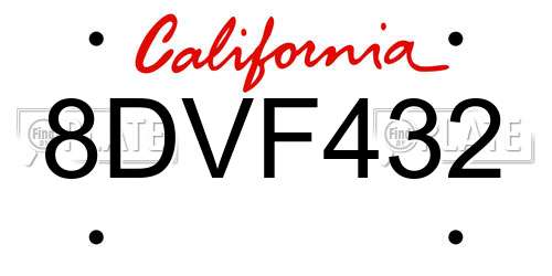 8DVF432 California License Plate
