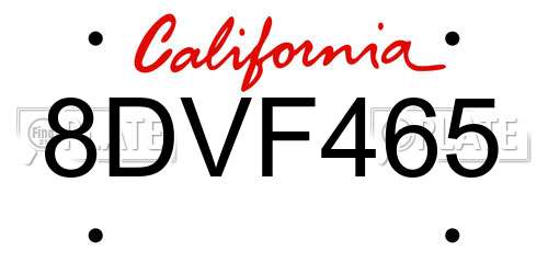 8DVF465 California License Plate