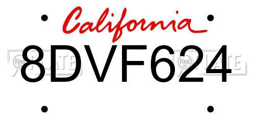 8DVF624 California License Plate