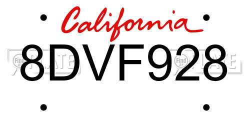 8DVF928 California License Plate