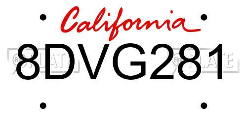 8DVG281 California License Plate