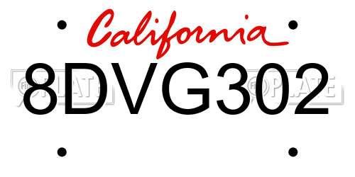8DVG302 California License Plate