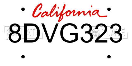 8DVG323 California License Plate