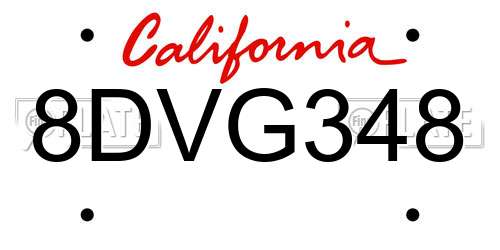 8DVG348 California License Plate