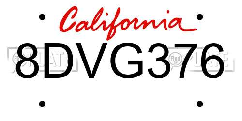 8DVG376 California License Plate