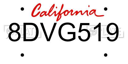 8DVG519 California License Plate