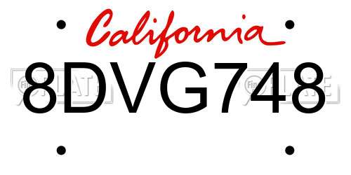 8DVG748 California License Plate