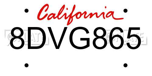 8DVG865 California License Plate