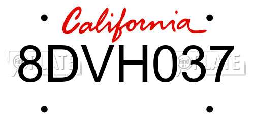 8DVH037 California License Plate