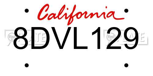 8DVL129 California License Plate