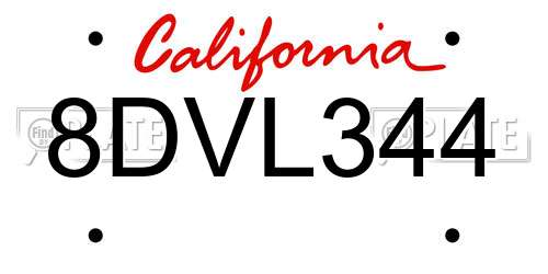 8DVL344 California License Plate