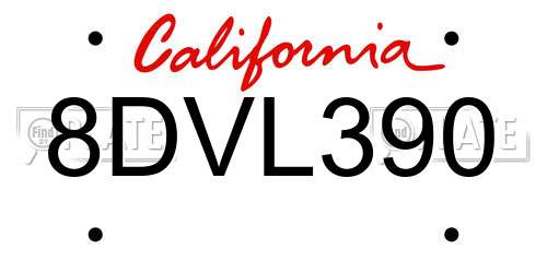 8DVL390 California License Plate