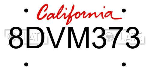 8DVM373 California License Plate