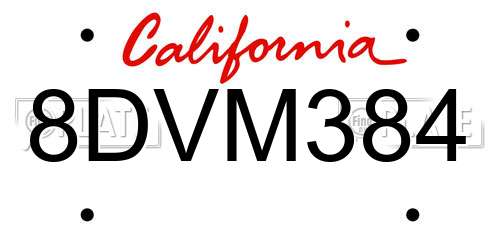 8DVM384 California License Plate
