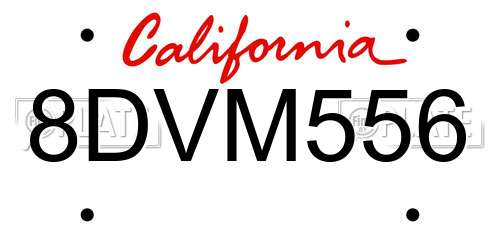 8DVM556 California License Plate
