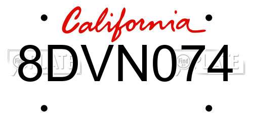8DVN074 California License Plate