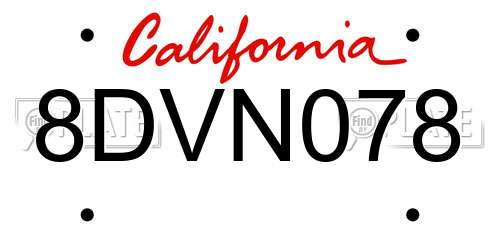 8DVN078 California License Plate