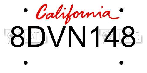 8DVN148 California License Plate
