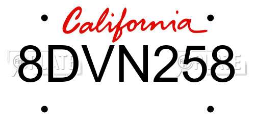 8DVN258 California License Plate