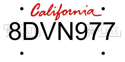 8DVN977 California License Plate