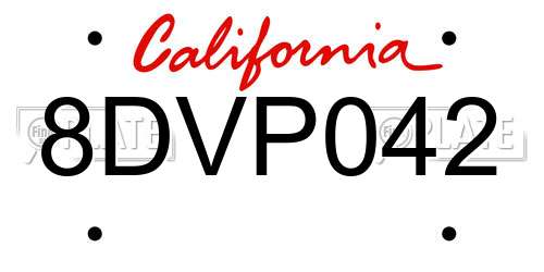 8DVP042 California License Plate