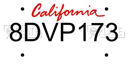8DVP173 California License Plate