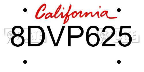 8DVP625 California License Plate