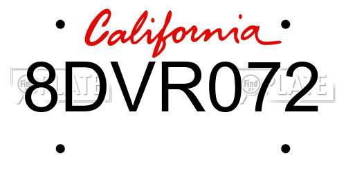 8DVR072 California License Plate