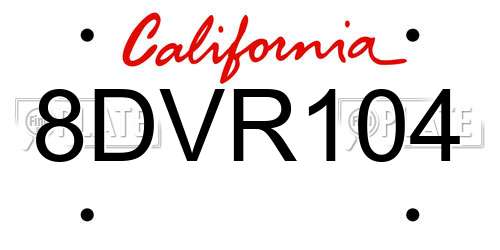 8DVR104 California License Plate