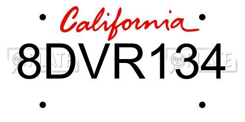 8DVR134 California License Plate