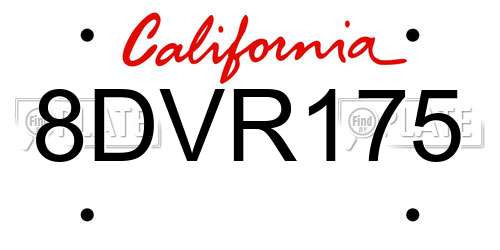 8DVR175 California License Plate