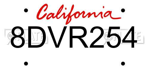 8DVR254 California License Plate