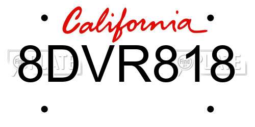 8DVR818 California License Plate