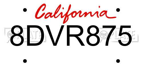 8DVR875 California License Plate
