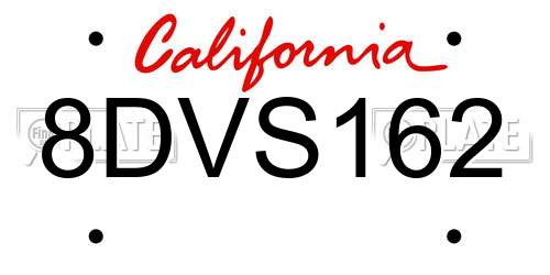 8DVS162 California License Plate
