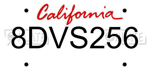 8DVS256 California License Plate